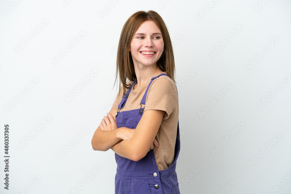 Young English woman isolated on white background with arms crossed and happy Young English woman isolated on white background with arms crossed and happy