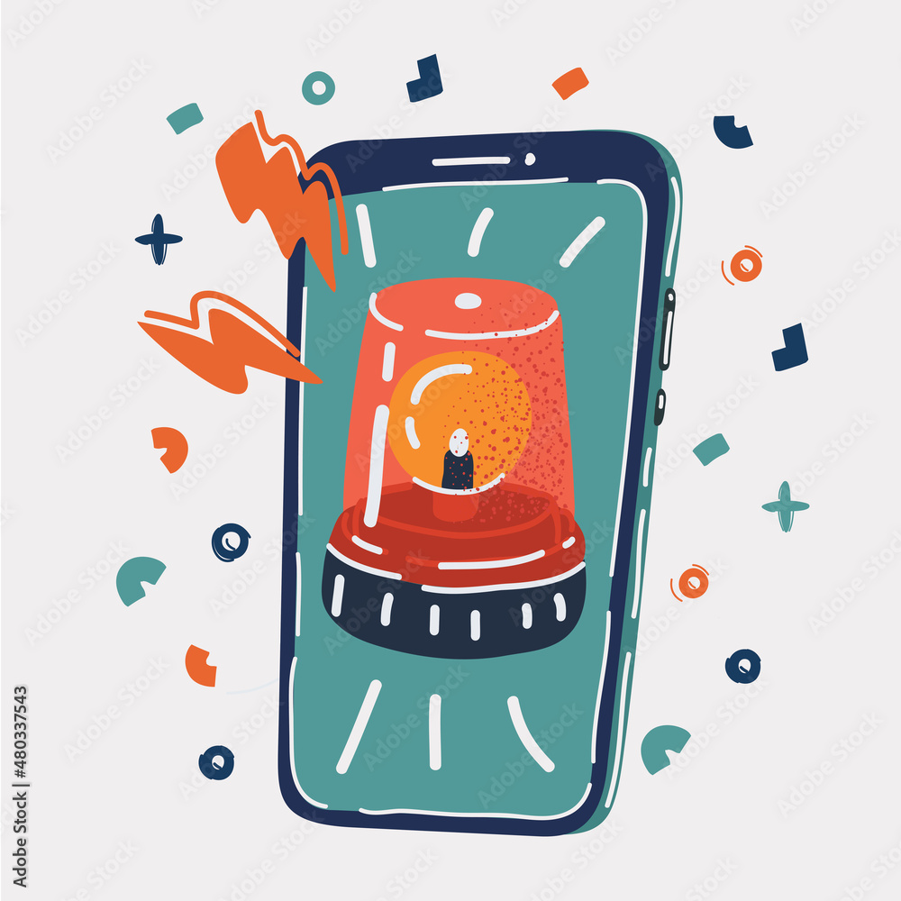 Vector illustration of Phone with app alarm clock on the screen. Mobile