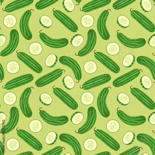 Seamless background of cucumber vegetable green