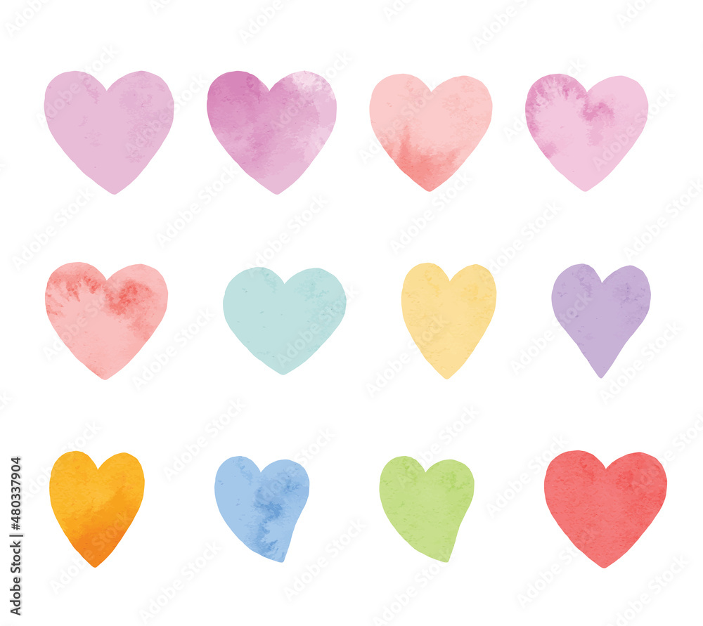 Valentine's hearts watercolor elements set. Valentine's hearts watercolor elements set.