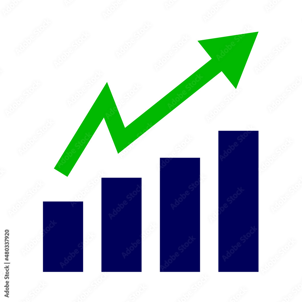 Bar chart icon with green rising arrow. Business performance and investment quotes. Vectors. Bar chart icon with green rising arrow. Business performance and investment quotes. Vectors.