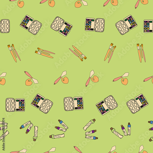Vector Green paint and brush background pattern