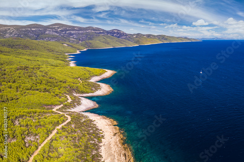 Aerial view of picturesque green bay at Hvar island, Croatia.