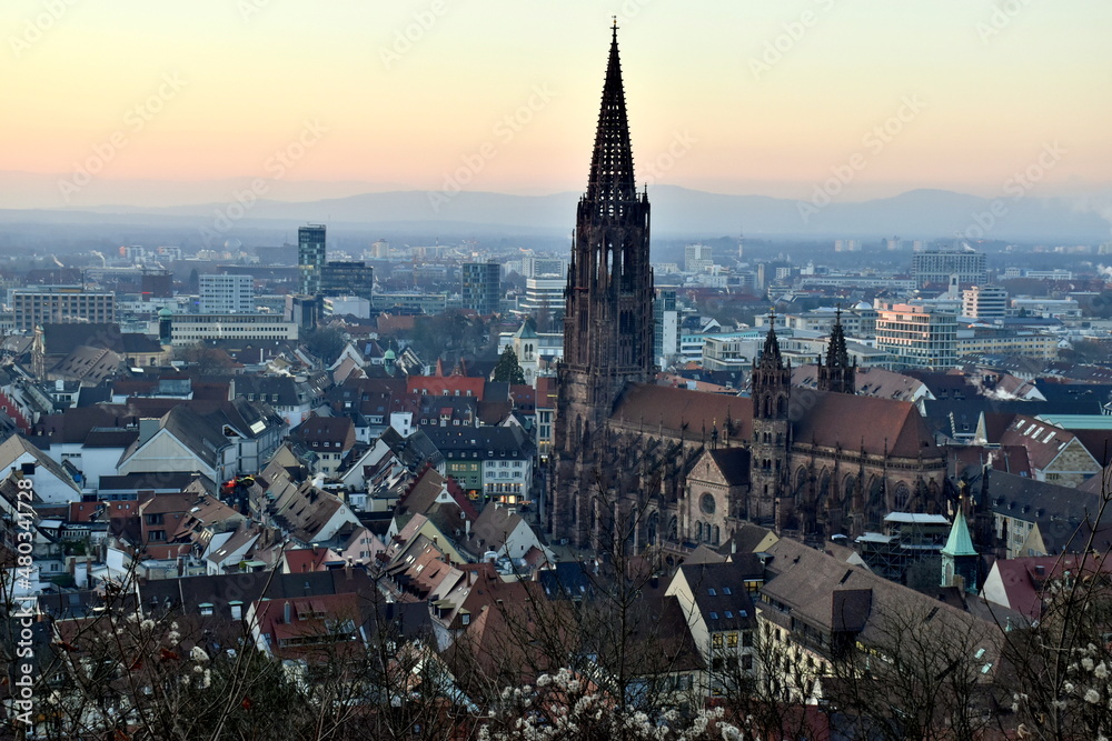 Freiburg in der Dämmerung im Winter