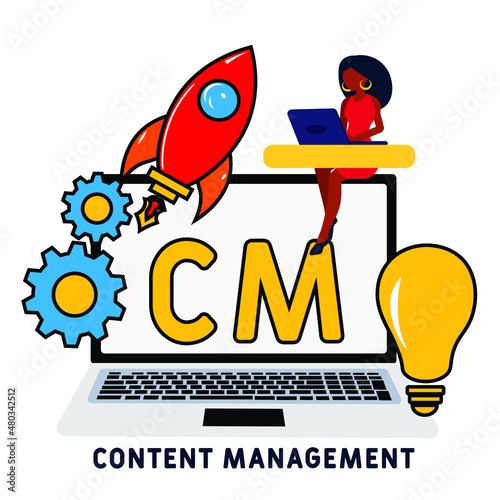 CM - Content Management acronym. business concept background. vector illustration concept with keywords and icons. lettering illustration with icons for web banner, flyer, landing pag