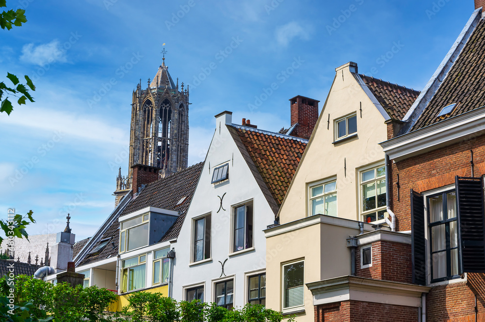 Facades of old houses in the center of Utrecht