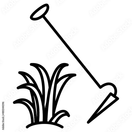 Weeding of plants, weed removal, loosening of the soil. Gardening, agronomy. Vector icon, outline, isolated