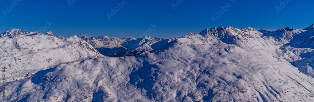 Horizontal Italian Alps Panorama seen from the slopes in Livigno