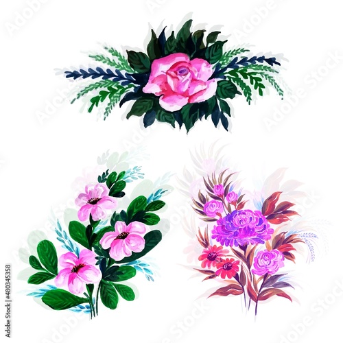 Beautiful watercolor flowers set design