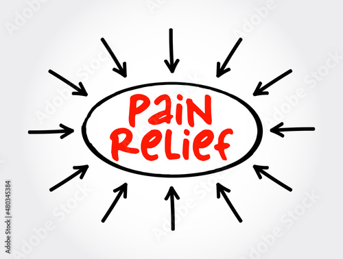 Pain Relief text with arrows, health concept for presentations and reports