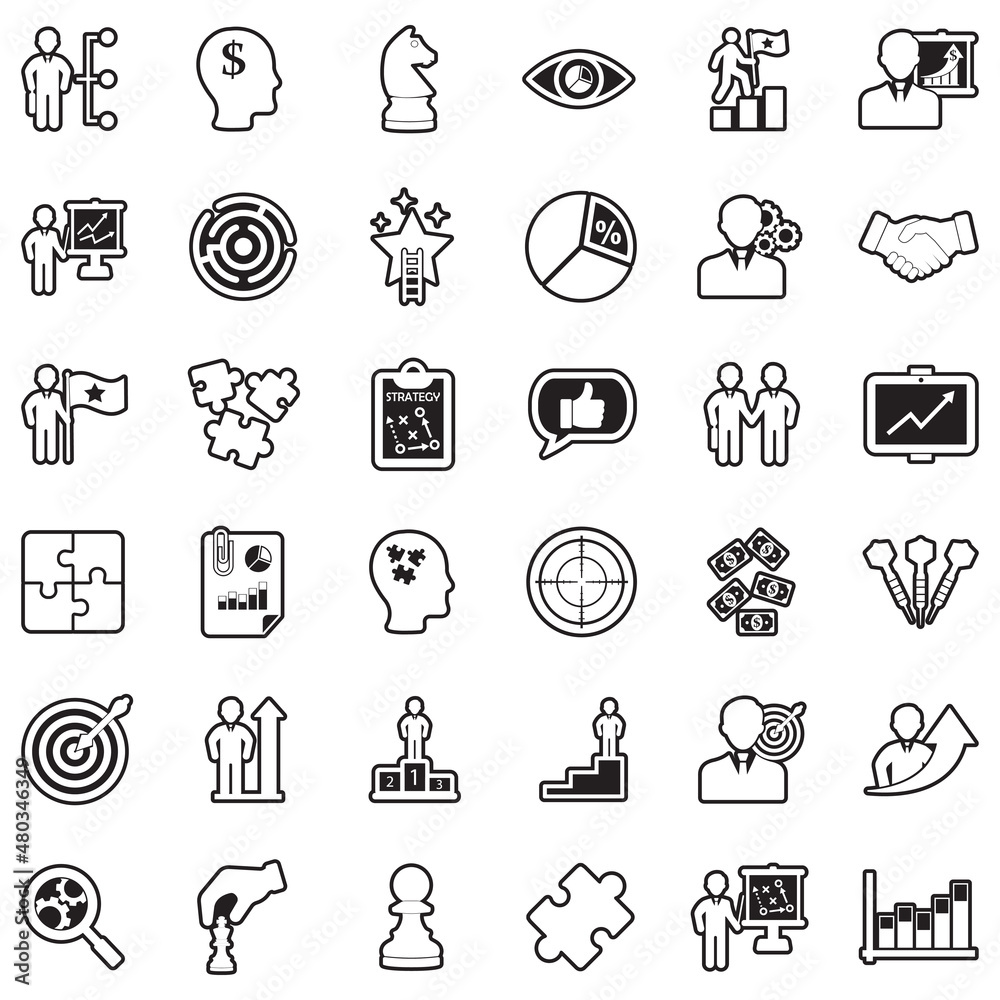 Fototapeta premium Strategy Icons. Line With Fill Design. Vector Illustration.