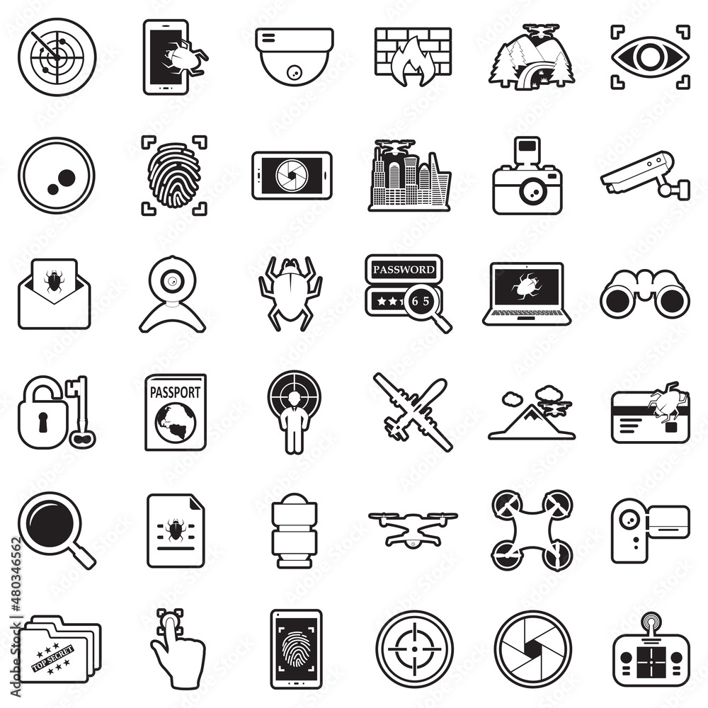 Surveillance Icons. Line With Fill Design. Vector Illustration. Surveillance Icons. Line With Fill Design. Vector Illustration.