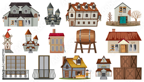 Set of abandoned houses and buildings