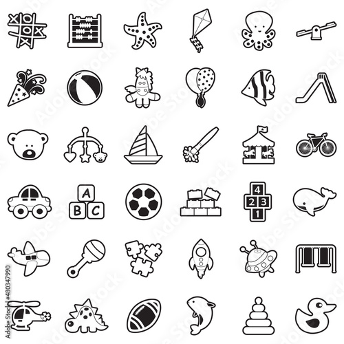 Toys And Fun Icons. Line With Fill Design. Vector Illustration.