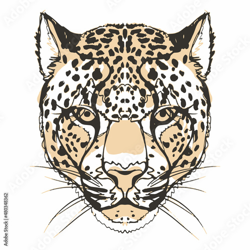 Print with the image of a leopard's muzzle in the form of a hand drawing.