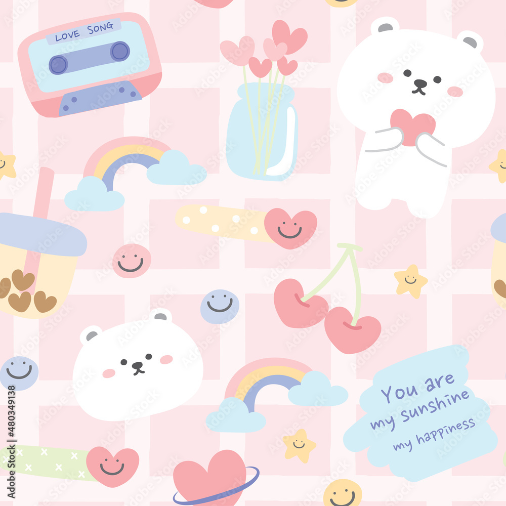 Pastel Concept Seamless Pattern Of Cute Cartoon Hand Drawn Animal Character Design White Bear Doodle Kid Graphic Background Wallpaper Banner Kawaii Vector Illustration Stock Vector Adobe Stock