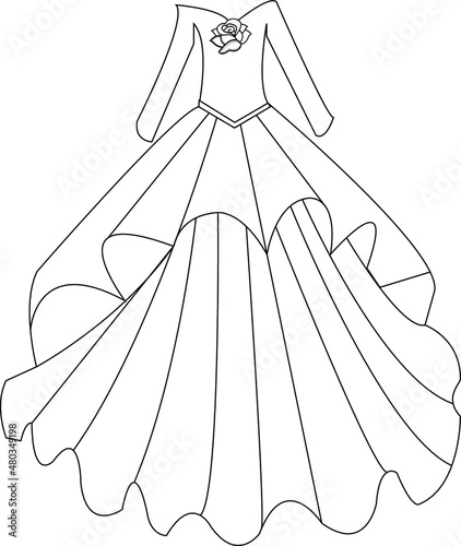 illustration of a dress, Dress coloring page, gown line art
