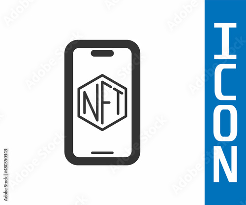 Grey Mobile with art store app icon isolated on white background. Technology of selling NFT tokens for cryptocurrency. Non fungible token. Vector