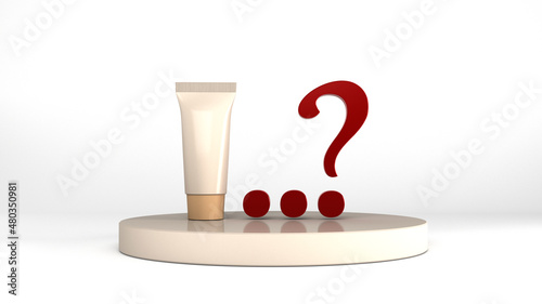 Quelle est la composition de ce produit cosmétique ? Eau, émulsifiants, conservateurs, épaississants, hydratants, colorants, parfums. Rendu 3D

