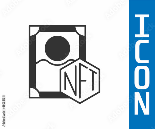 Grey NFT Digital crypto art icon isolated on white background. Non fungible token. Vector