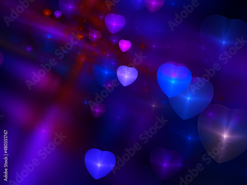 Abstract blurred background - glowing hearts and dots