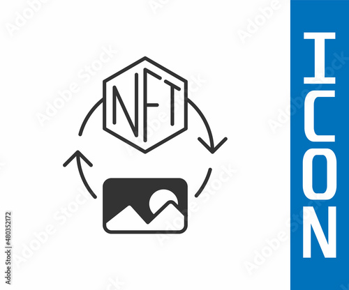 Grey NFT Digital crypto art icon isolated on white background. Non fungible token. Vector
