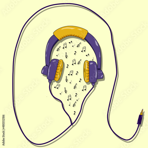 Large headphones with musical notes