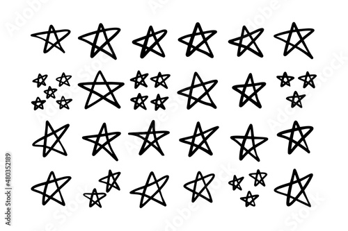 Simple outline grunge stars  signs and symbols. Hand drawn  elements isolated. Vector illustration