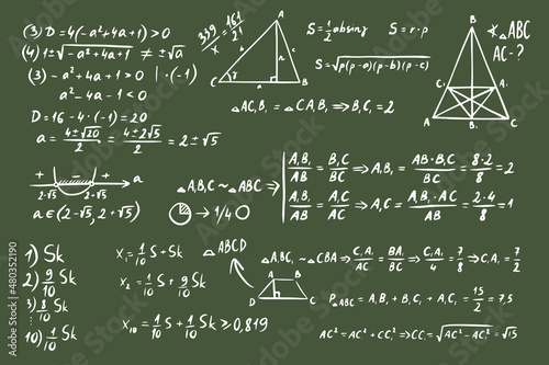 Mathematical algebra science formulas, doodle equation and graphics signs. Math, geometry 