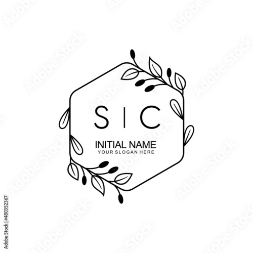 Initial SC beauty monogram and elegant logo design, handwriting logo of initial signature, wedding, fashion, floral