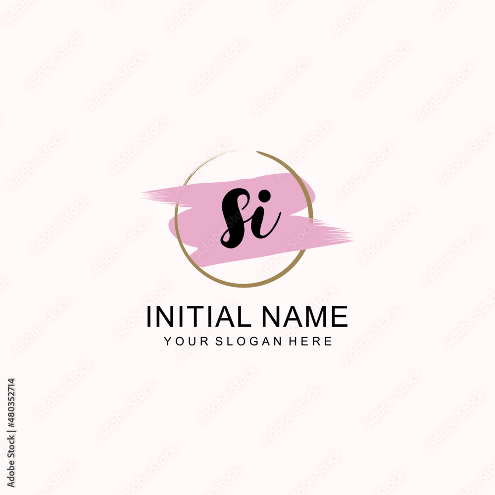 Initial SI beauty monogram, handwriting logo of initial signature, wedding, fashion, floral and botanical logo concept design.