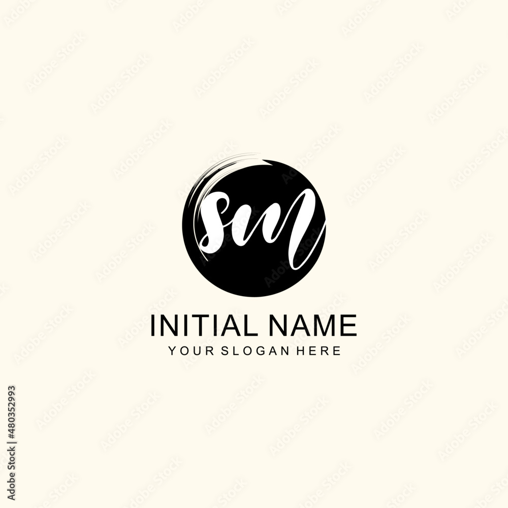 Initial SM beauty monogram, handwriting logo of initial signature, wedding, fashion, floral and botanical logo concept design.