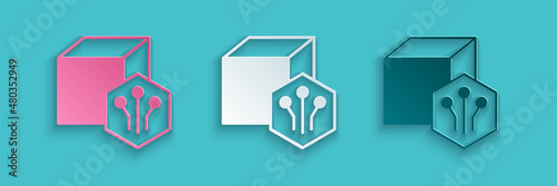 Paper cut NFT Digital crypto art icon isolated on blue background. Non fungible token. Paper art style. Vector