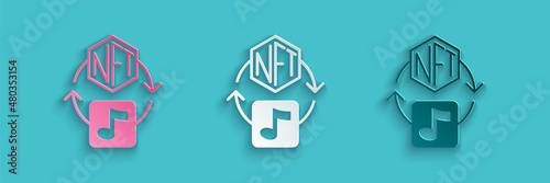 Paper cut NFT Digital crypto art icon isolated on blue background. Non fungible token. Paper art style. Vector
