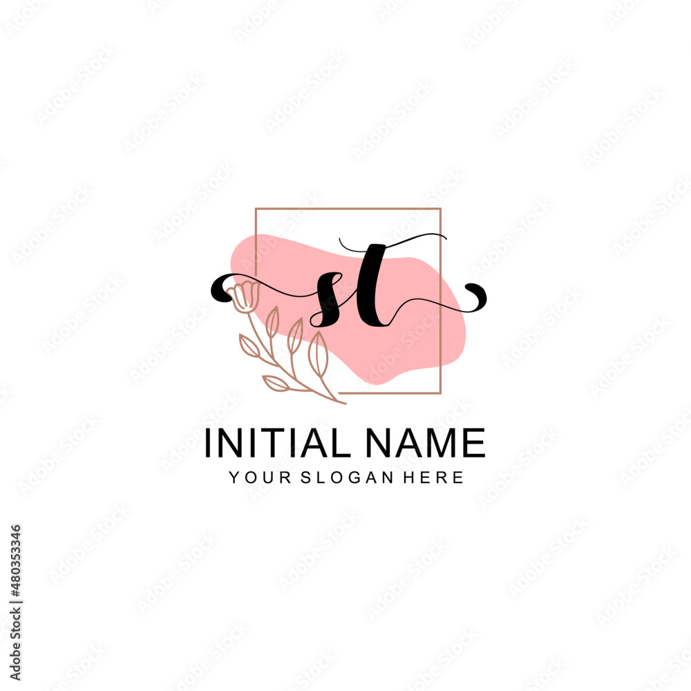 Initial ST beauty monogram, handwriting logo of initial signature, wedding, fashion, floral and botanical logo concept design. Initial ST beauty monogram, handwriting logo of initial signature, wedding, fashion, floral and botanical logo concept design.