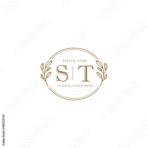 Initial letter ST beauty handwriting logo vector
