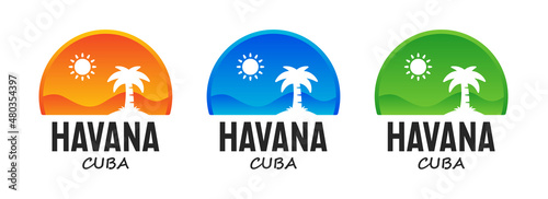 Havana city in Cuba vibes t-shirt and apparel vector logo design, print, typography, poster, emblem with palm trees.