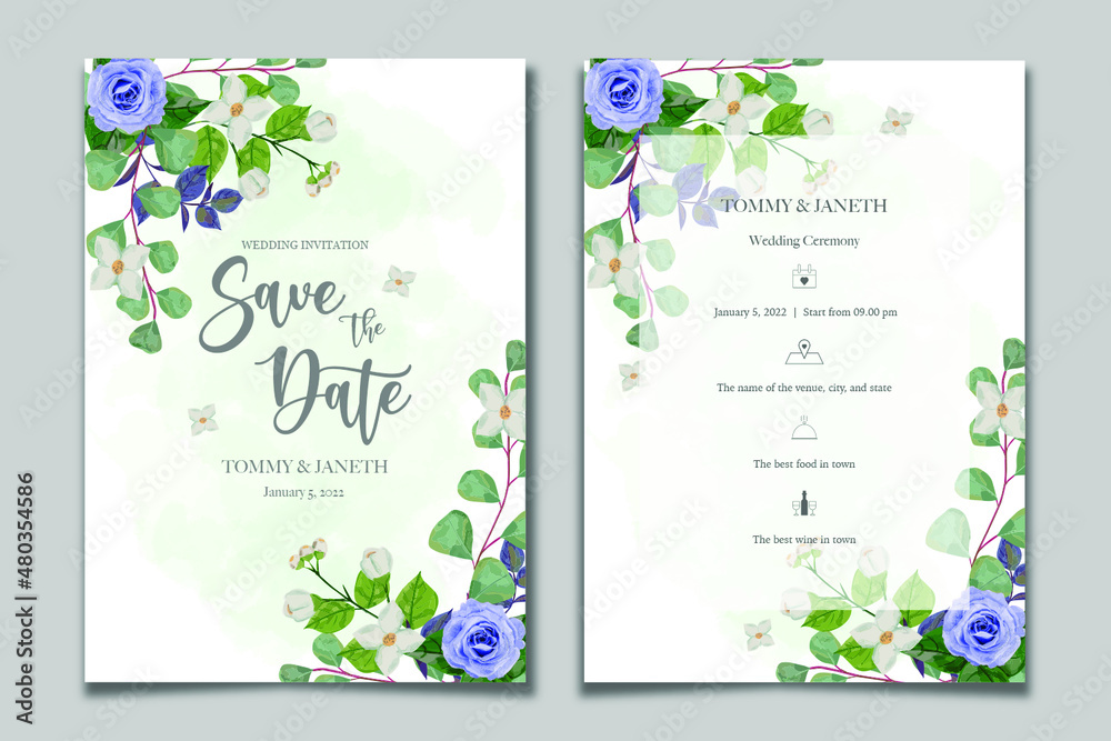 set of invitation  with flowers