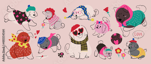 Cute dog with little heart for valentine's day. Vector illustration.