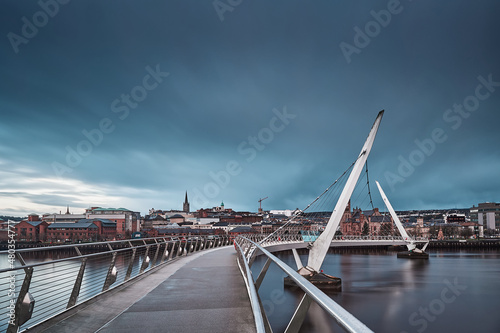 suspension bridge over the river Foyle of Londonderry, Peace Bridge, Northern Ireland, UK