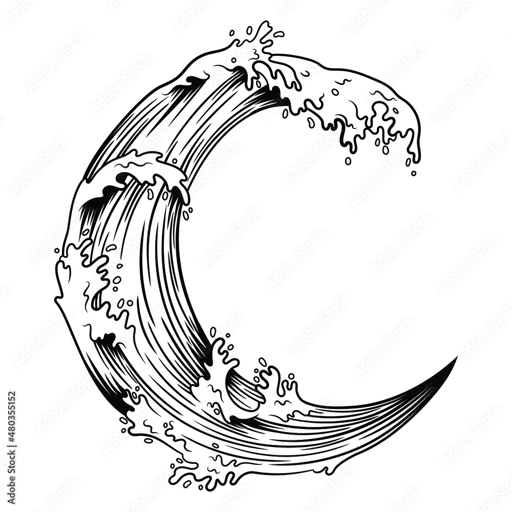 Water Wave Line Art Vector Illustration Stock Illustration - Download Image  Now - Wave - Water, Tattoo, Wave Pattern - iStock
