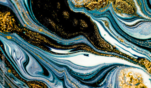OCEAN. Magical painting. Treasury of art.Unique abstract artwork.Luxury art in Eastern style. Artistic design. Painter uses vibrant paints to create these magic art, with addition golden glitters.