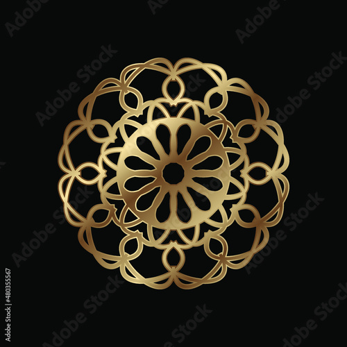 Abstract golden vector, decorative geometric ornament, black and gold mandala. Vector design