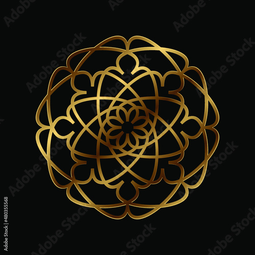 Abstract golden vector, decorative geometric ornament, black and gold mandala. Vector design