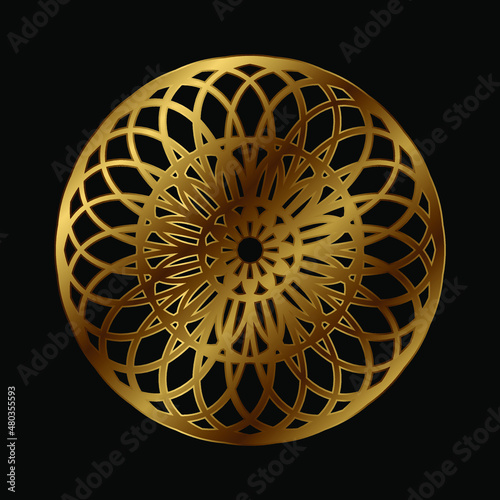 Abstract golden vector, decorative geometric ornament, black and gold mandala. Vector design