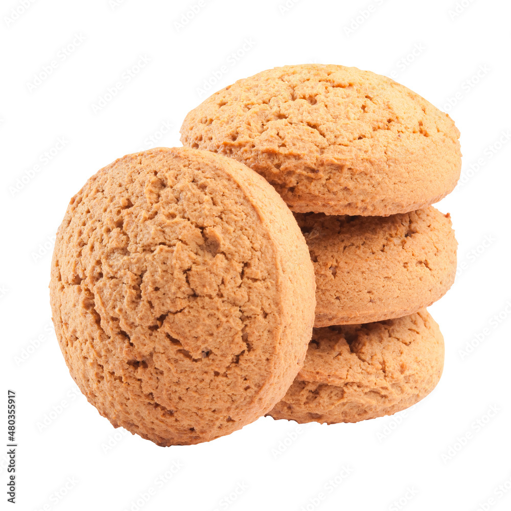Sweet round homemade butter cookies stacked isolated on white Sweet round homemade butter cookies stacked isolated on white