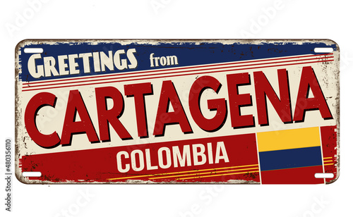 Greetings from Cartagena vintage rusty metal plate