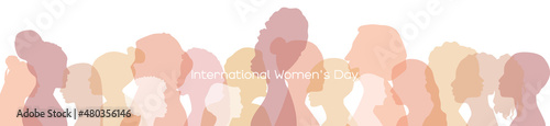 International Women's Day banner. Women of different ethnicities stand side by side together.