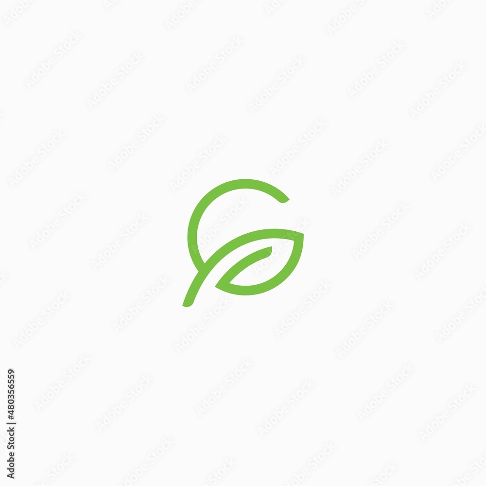 G GREEN LEAF MONOLINE LOGO DESIGN SIMPLE VECTOR G GREEN LEAF MONOLINE LOGO DESIGN SIMPLE VECTOR