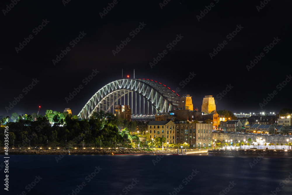 Sydney Harbour Bridge illuminating the night sky NSW Australia 